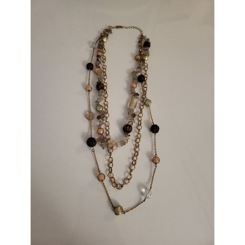 VINTAGE Quartz Wooden Beads Clear 24k flake Glass PVC Beaded Gold tone